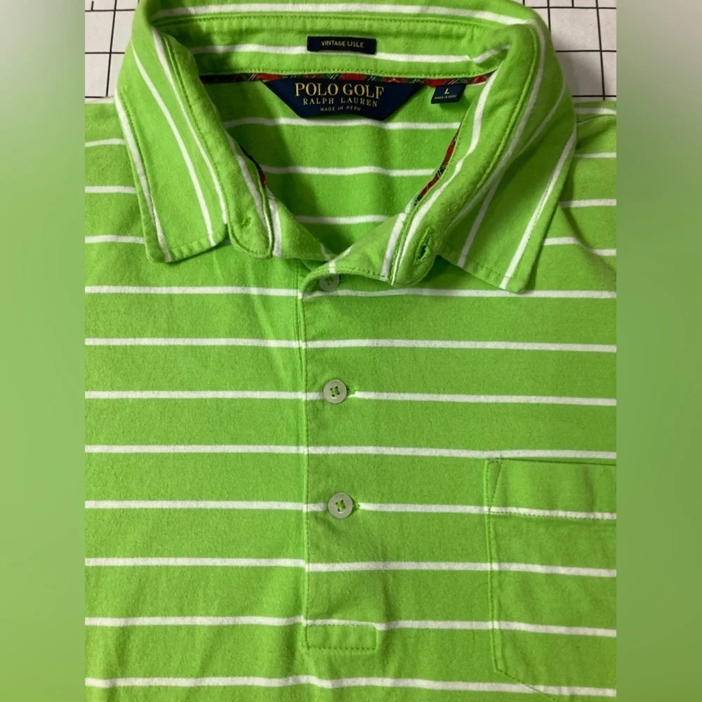 Polo Ralph Lauren Men’s Large Lime/White Golf Polo Pinehurst Embroidered Sleeve‎